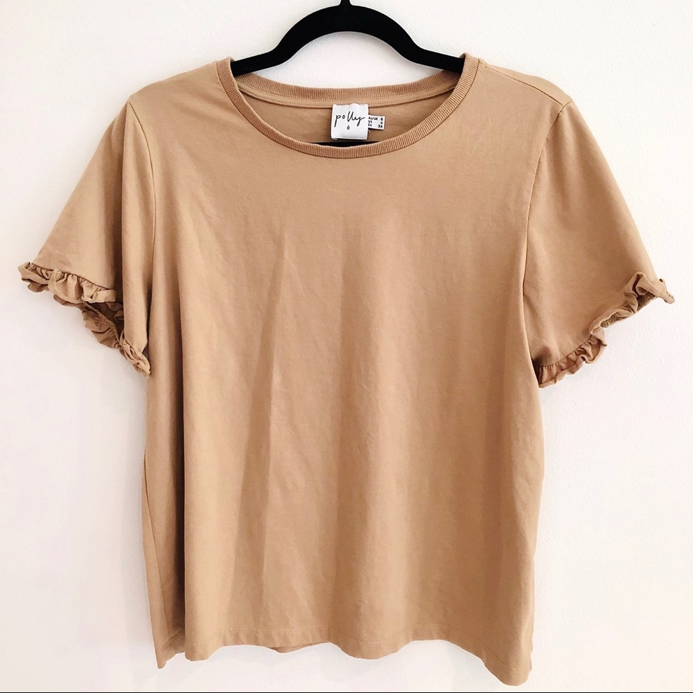 Princess Polly Roxy Ruffle Top Beige Size 4